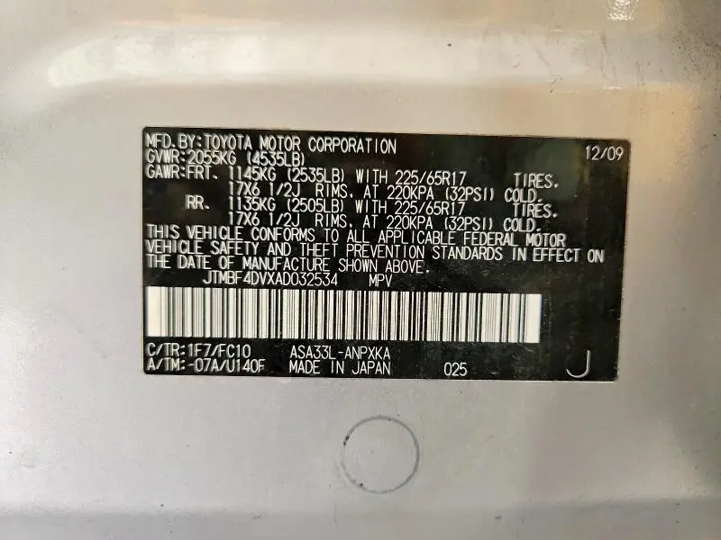 2010 TOYOTA RAV4 BASE  