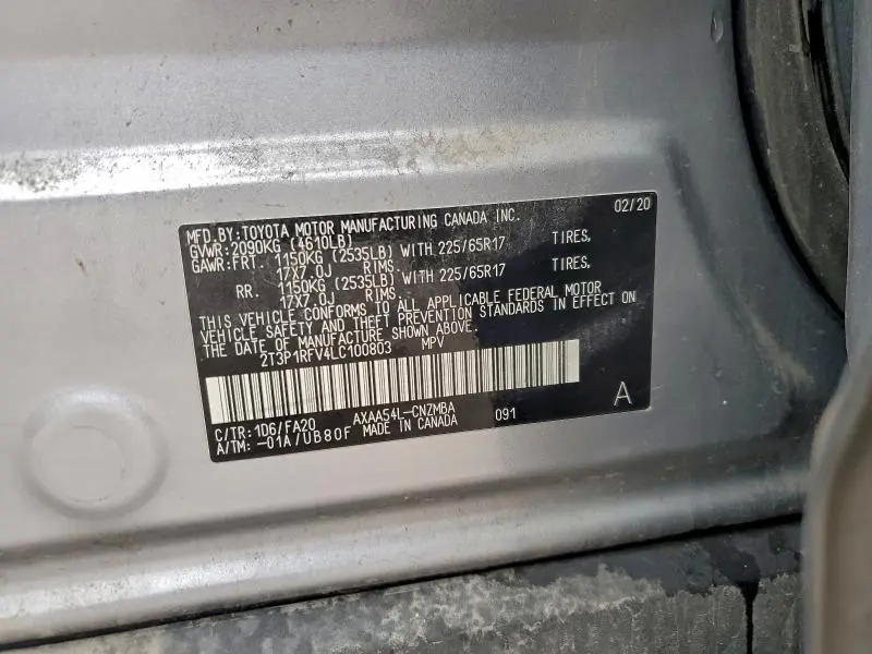 2020 TOYOTA RAV4 XLE  