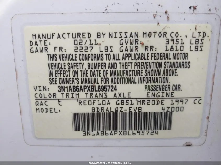 2011 NISSAN SENTRA 2.0
