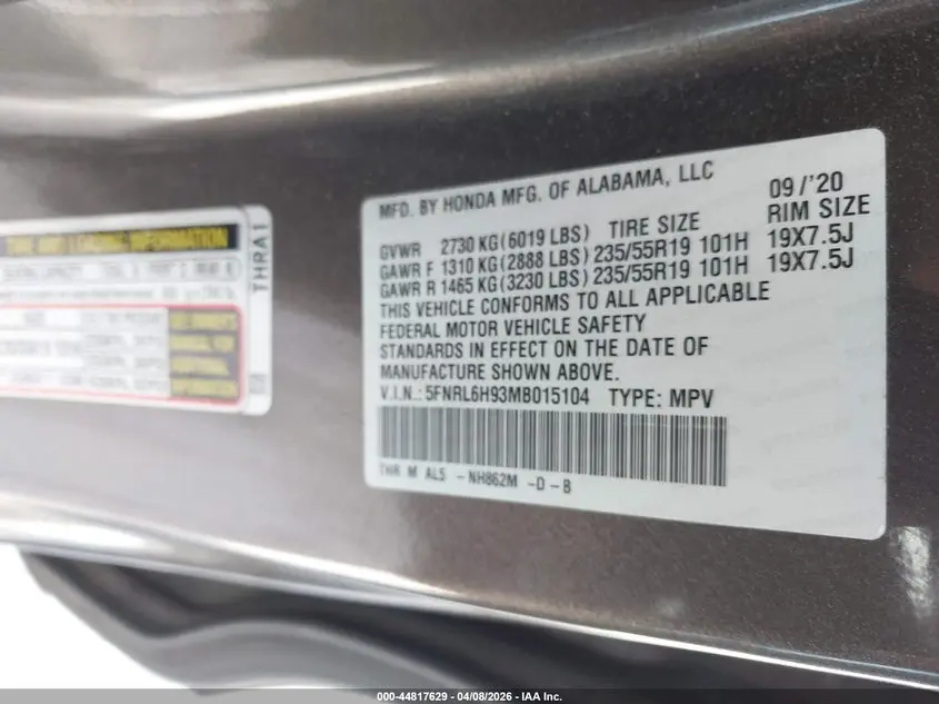 2021 HONDA ODYSSEY ELITE