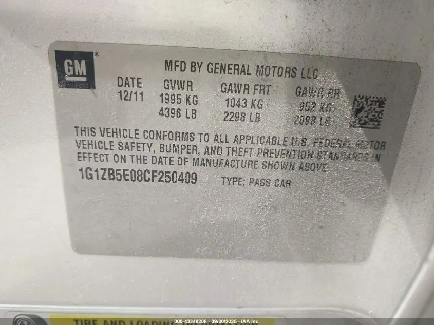 2012 CHEVROLET MALIBU LS