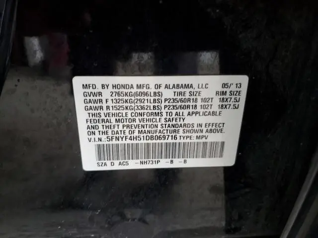 2013 HONDA PILOT EXL