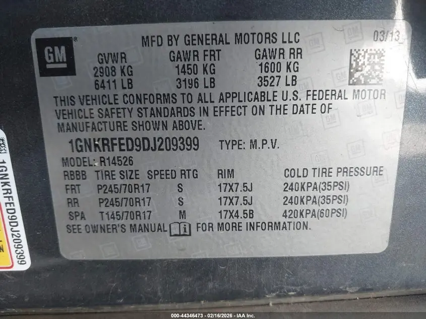 2013 CHEVROLET TRAVERSE LS