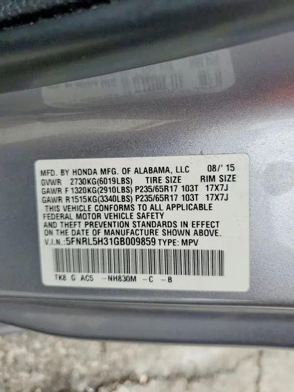 2016 HONDA ODYSSEY SE  