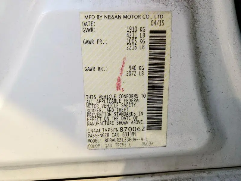 2015 NISSAN ALTIMA 2.5  