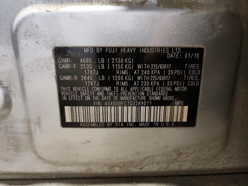 2016 SUBARU OUTBACK 2.5I PREMIUM  