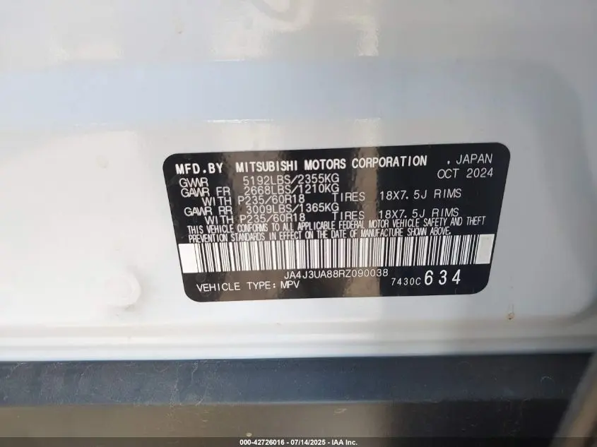 2024 MITSUBISHI OUTLANDER ES 2.5 2WD