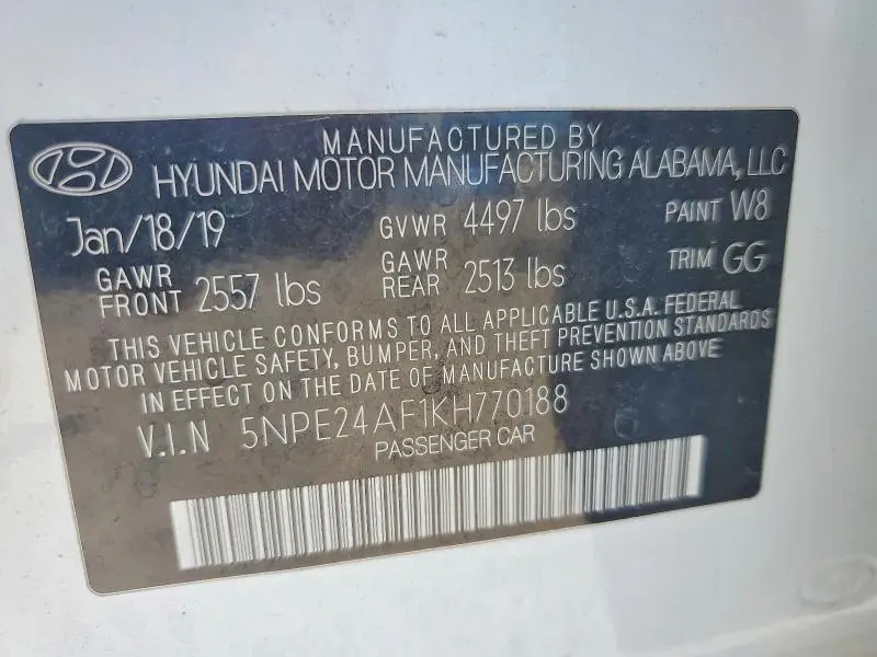 2019 HYUNDAI SONATA SE  