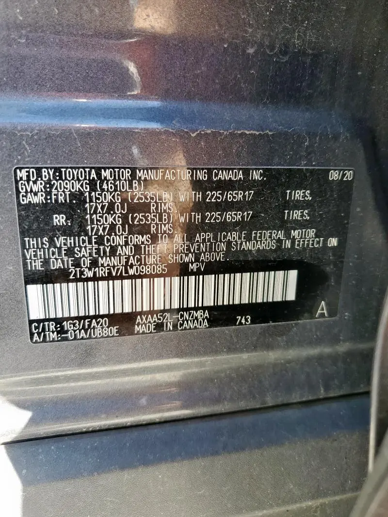 2020 TOYOTA RAV4 XLE  