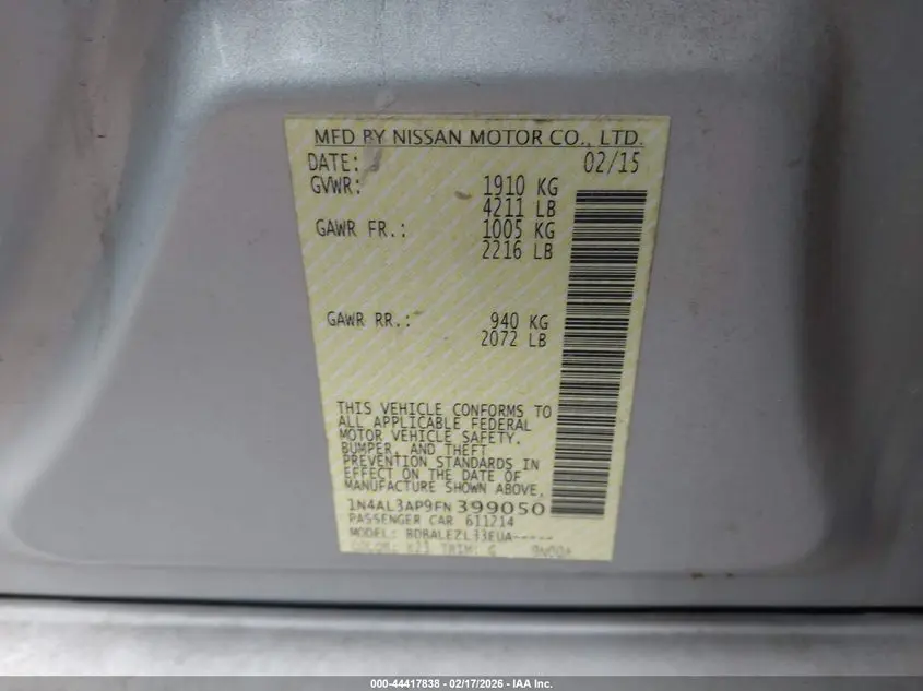 2015 NISSAN ALTIMA 2.5/2.5 S/2.5 SL/2.5 SV