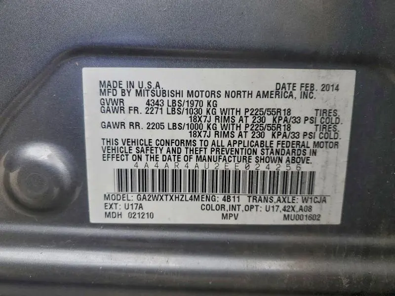 2014 MITSUBISHI OUTLANDER SPORT SE  