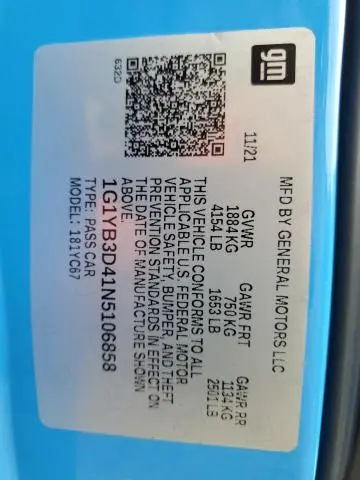 2022 CHEVROLET CORVETTE STINGRAY 2LT  