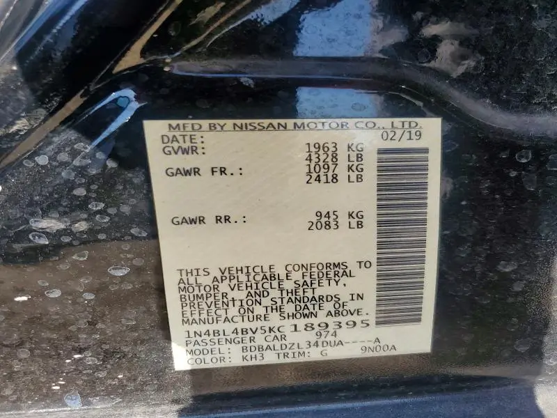 2019 NISSAN ALTIMA S  