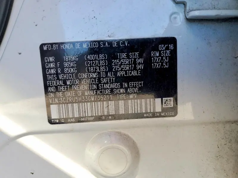2016 HONDA HR-V LX  