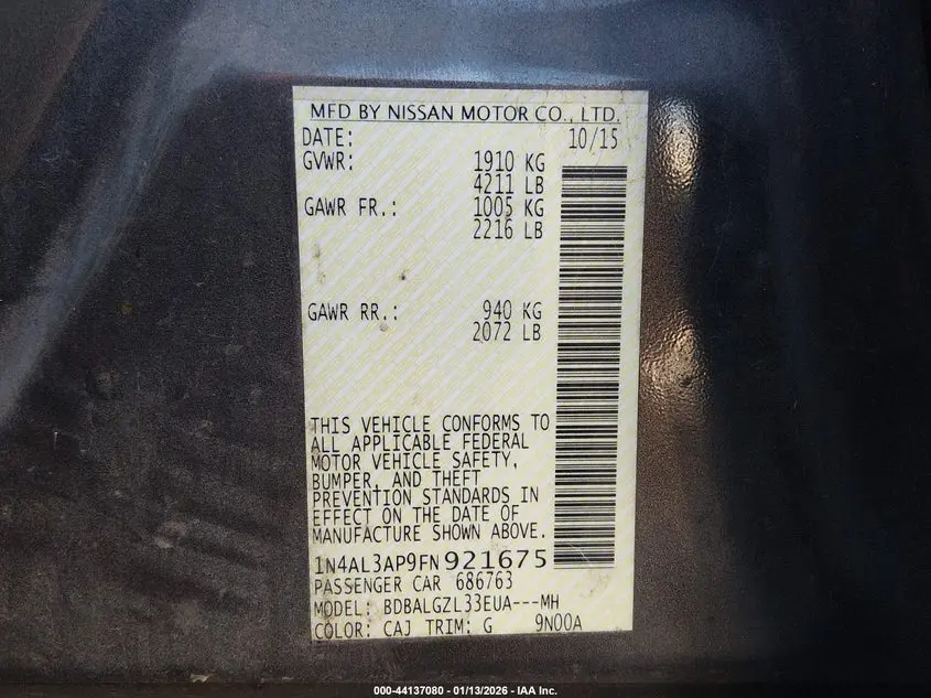 2015 NISSAN ALTIMA 2.5 S