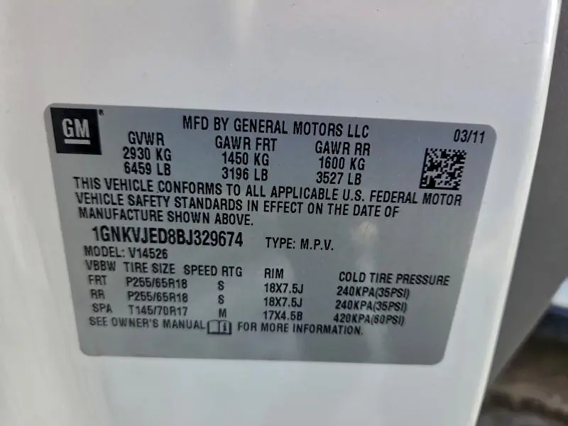 2011 CHEVROLET TRAVERSE LT  