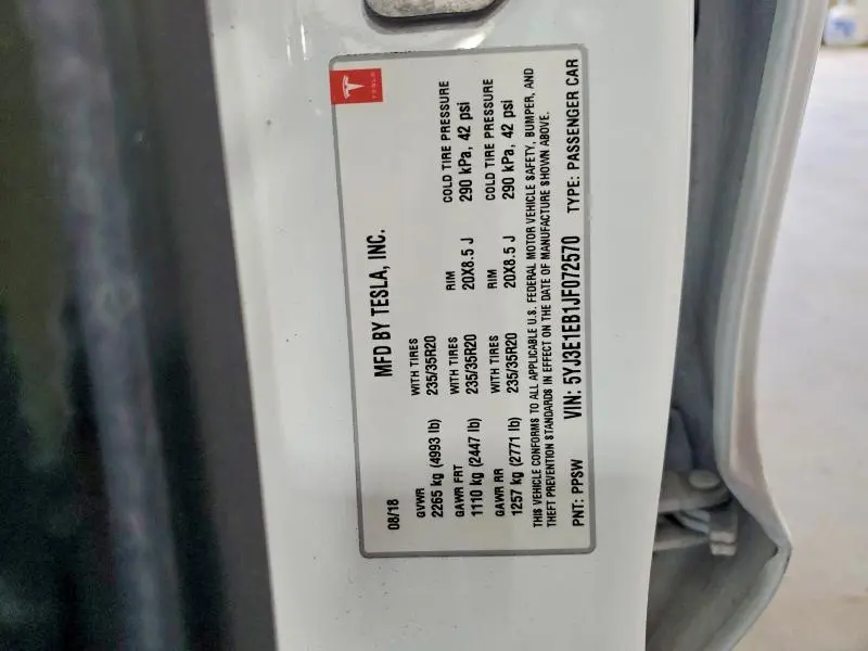 2018 TESLA MODEL 3   