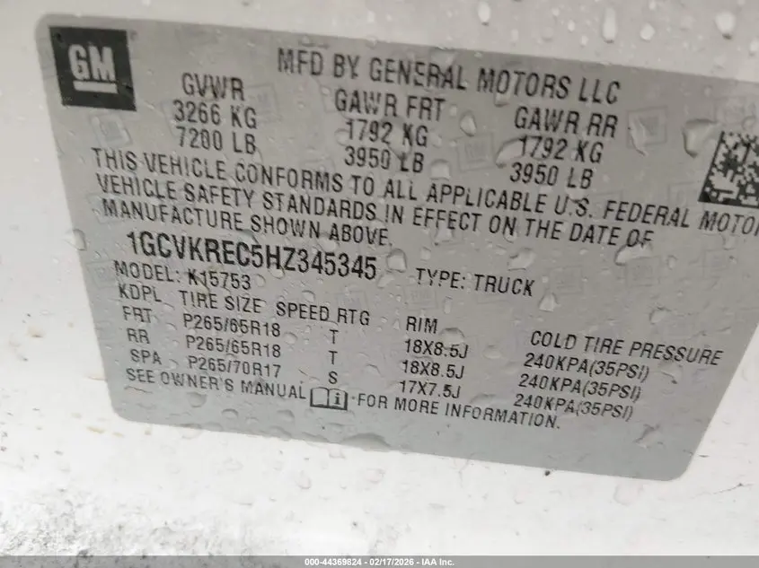 2017 CHEVROLET SILVERADO 1500 2LT