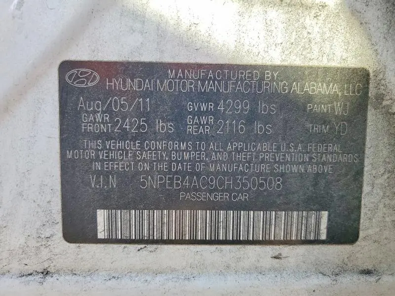 2012 HYUNDAI SONATA GLS  