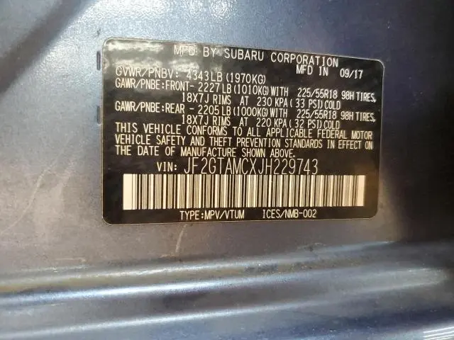 2018 SUBARU CROSSTREK LIMITED  