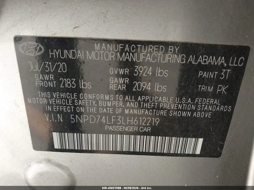 2020 HYUNDAI ELANTRA SE