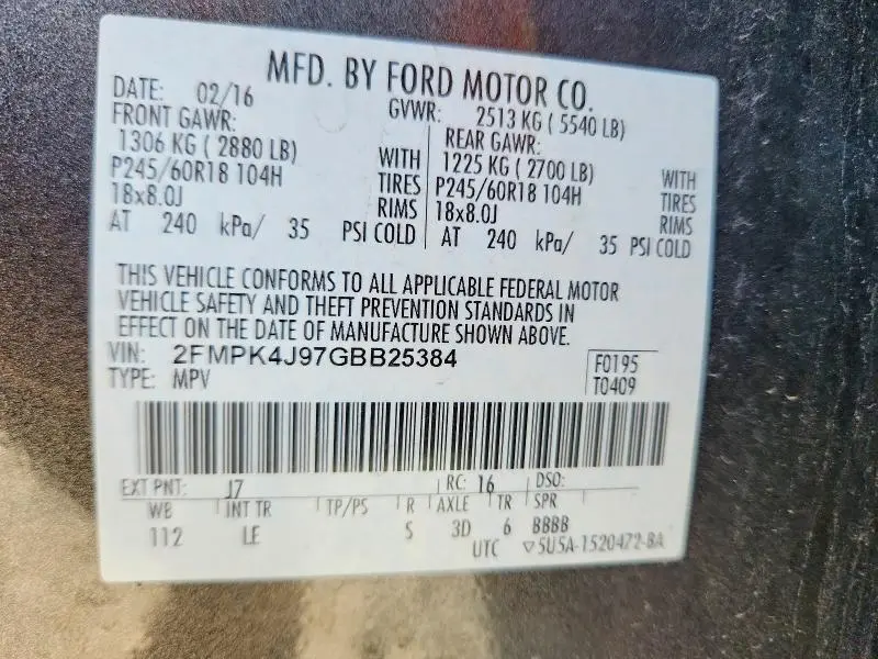 2016 FORD EDGE SEL  
