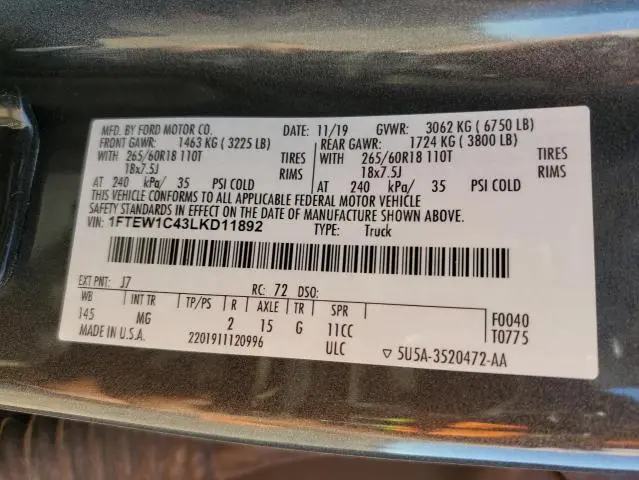 2020 FORD F150 SUPERCREW  