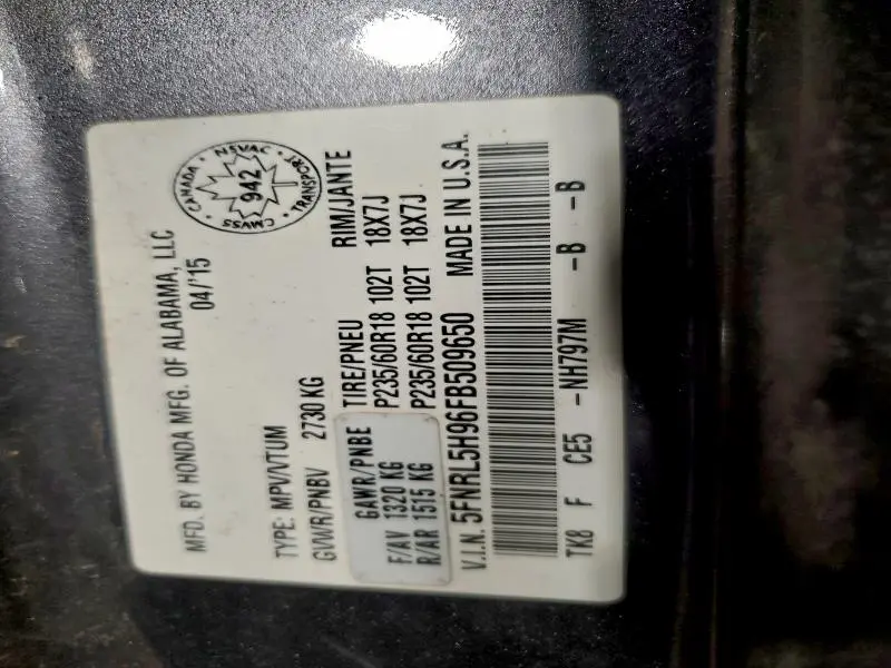 2015 HONDA ODYSSEY TOURING  