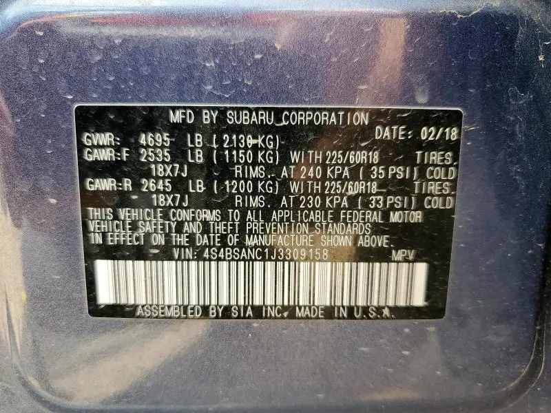 2018 SUBARU OUTBACK 2.5I LIMITED