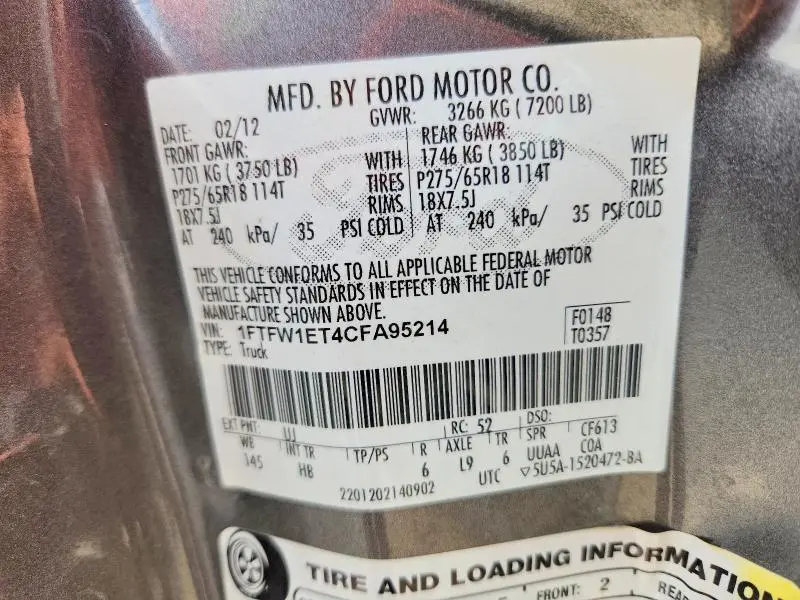 2012 FORD F150 SUPERCREW  