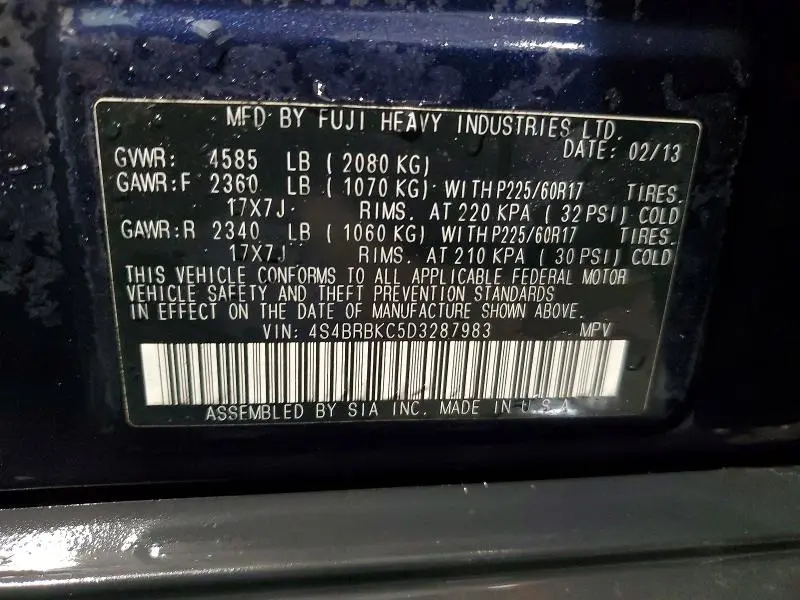 2013 SUBARU OUTBACK 2.5I LIMITED  