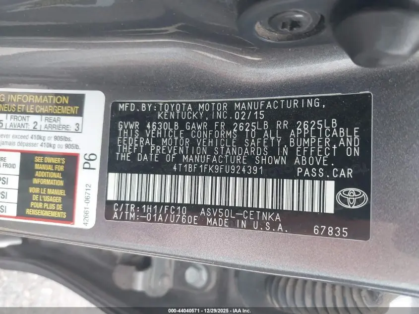 2015 TOYOTA CAMRY LE