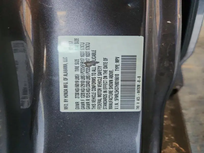 2017 HONDA ODYSSEY SE  