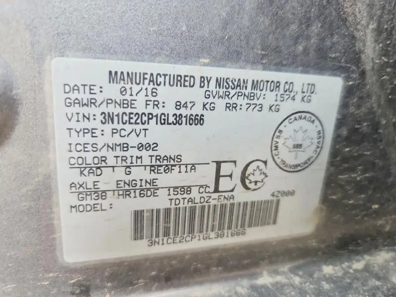 2016 NISSAN VERSA NOTE S  