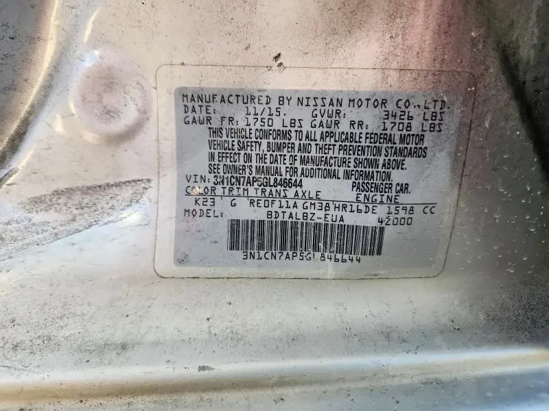 2016 NISSAN VERSA 1.6 SV  