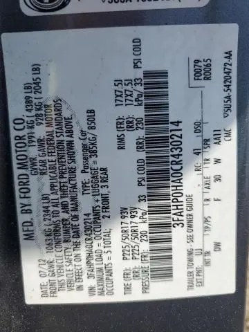 2012 FORD FUSION SE  