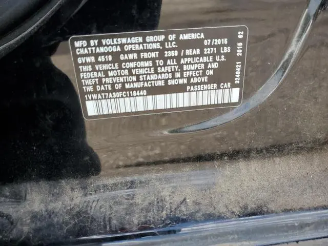 2015 VOLKSWAGEN PASSAT S