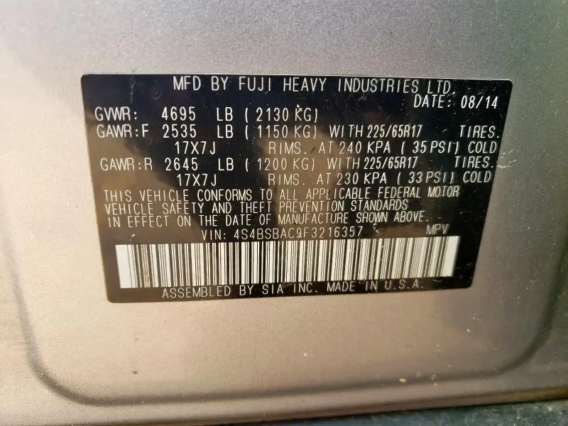 2015 SUBARU OUTBACK 2.5I  