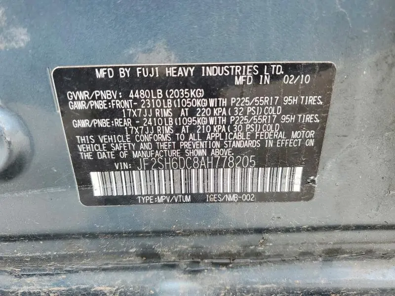 2010 SUBARU FORESTER 2.5X LIMITED  