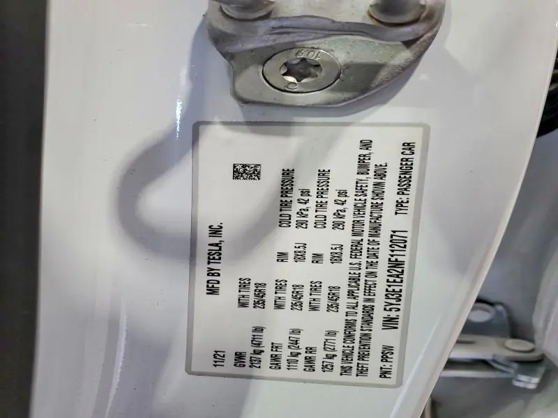 2022 TESLA MODEL 3   