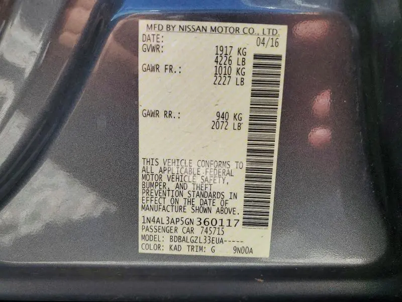 2016 NISSAN ALTIMA 2.5 S  