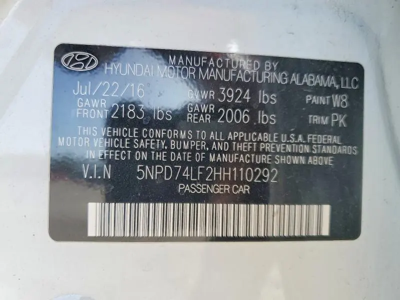 2017 HYUNDAI ELANTRA SE  