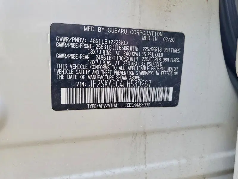 2020 SUBARU FORESTER LIMITED  