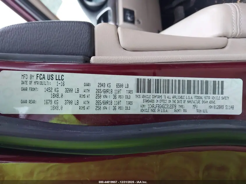 2016 JEEP GRAND CHEROKEE LIMITED