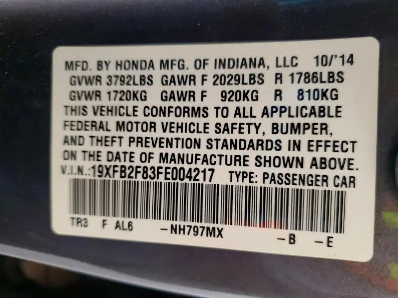 2015 HONDA CIVIC EX  