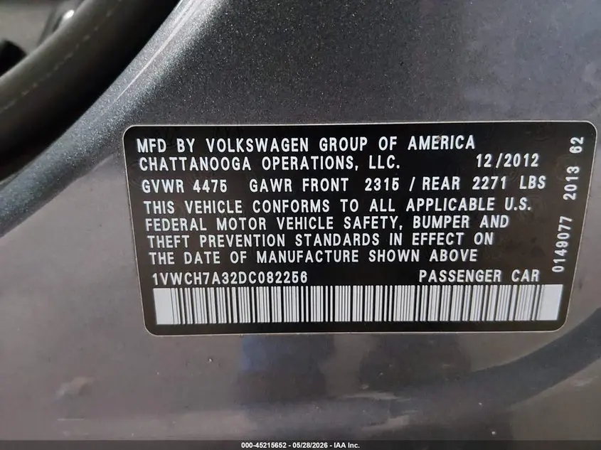 2013 VOLKSWAGEN PASSAT 2.5L SEL PREMIUM