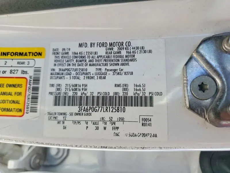 2020 FORD FUSION S  