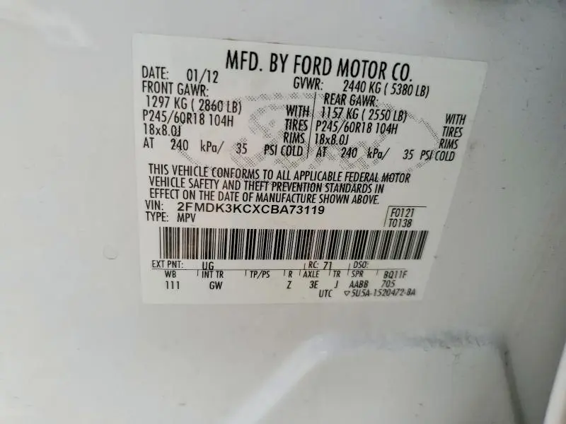 2012 FORD EDGE LIMITED  