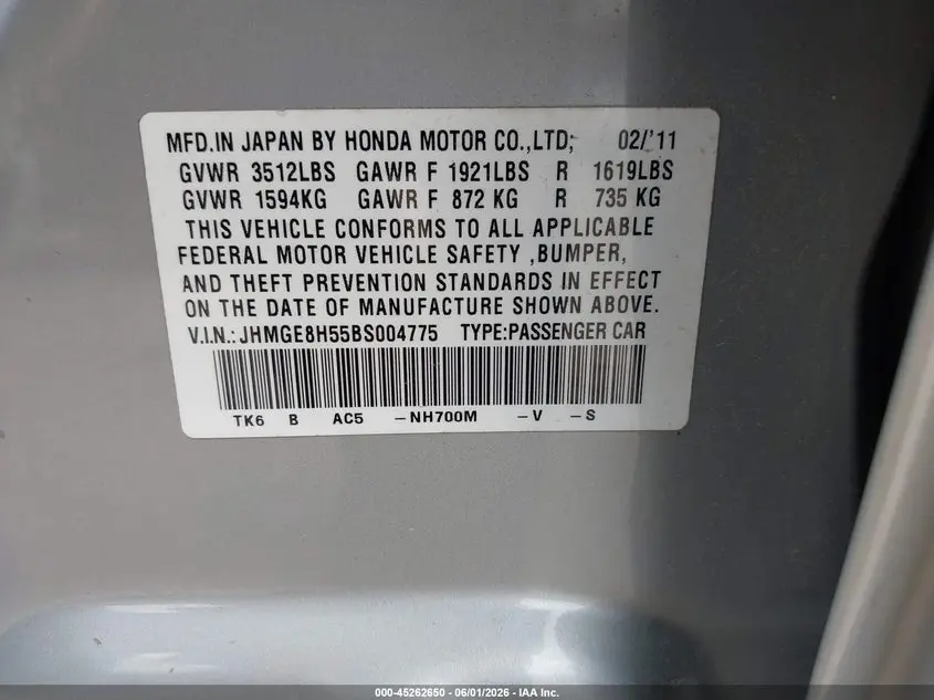 2011 HONDA FIT SPORT