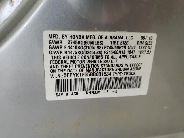 2011 HONDA RIDGELINE RTL  